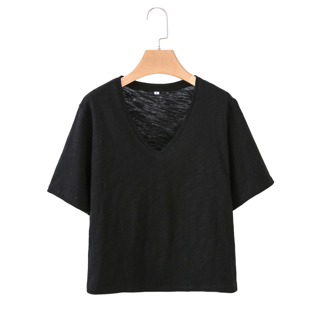 Damen V-Ausschnitt T-Shirt aus hochwertiger Baumwolle mit lässigem Schnitt Drune