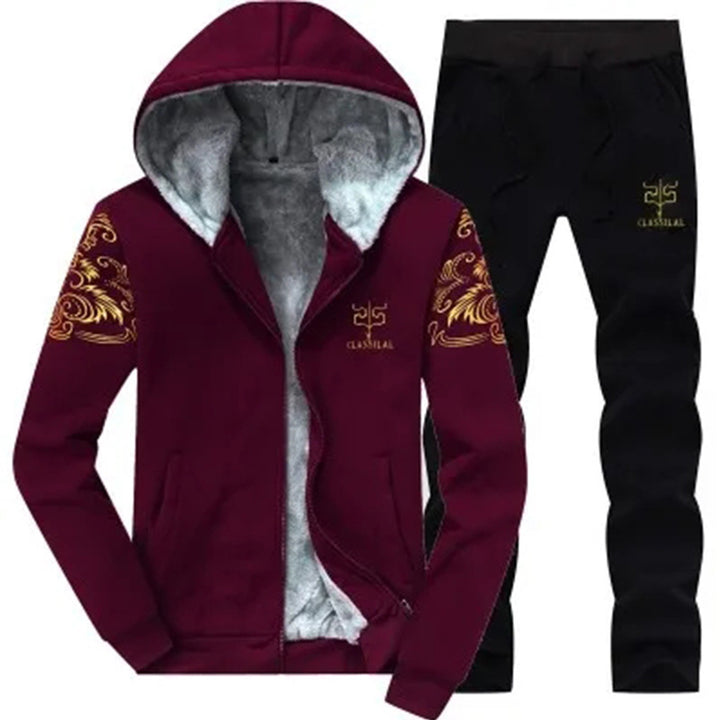 Herren Fleece-gefüttertes Freizeit-Set mit Kapuzenjacke und Thermo-Jogger Drune