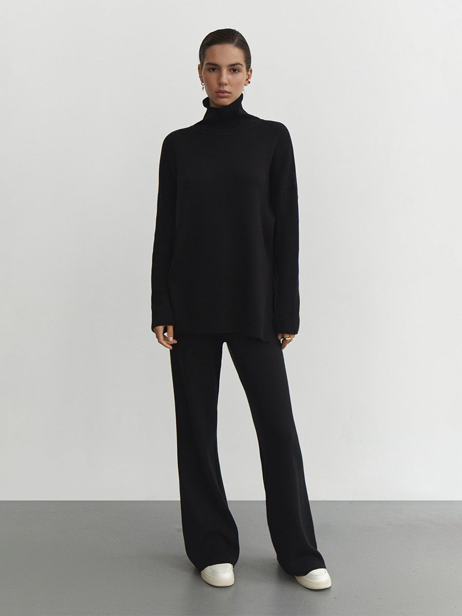 Damen Modisches Strickensemble mit hohem Kragen und weitem Schnitt Drune