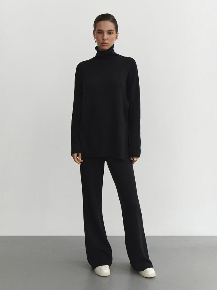 Damen Modisches Strickensemble mit hohem Kragen und weitem Schnitt Drune