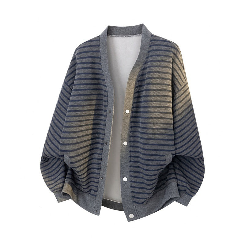 Damen Oversize-Streifencardigan mit Druckknopfleiste, Eingrifftaschen & Raglanärmeln Drune
