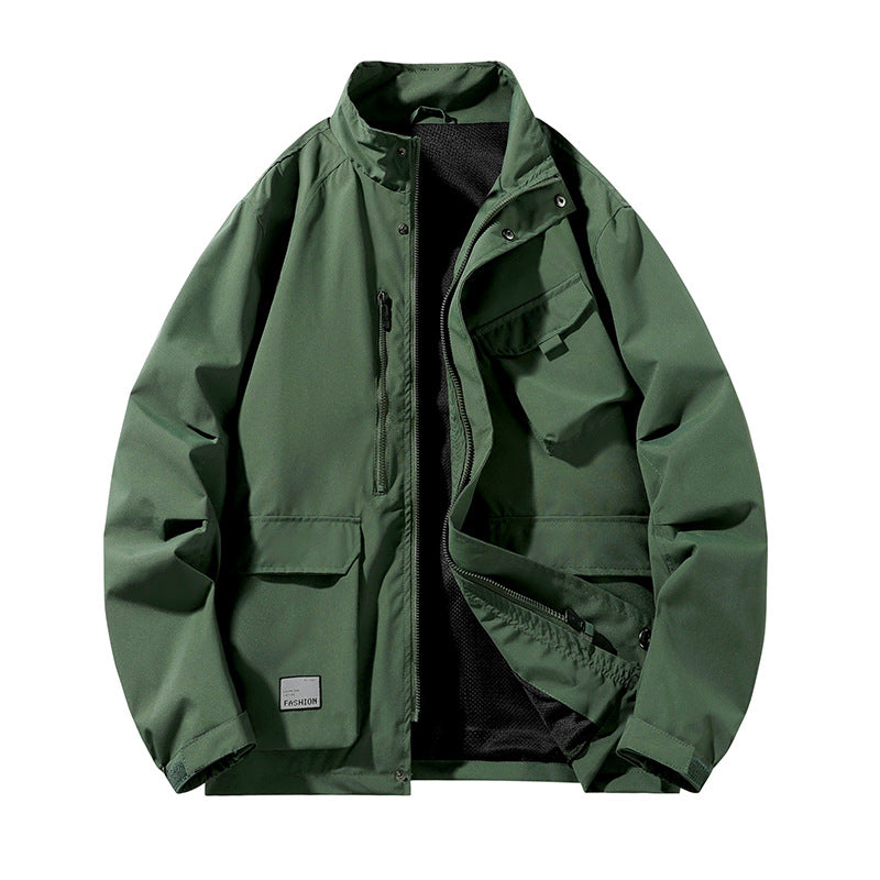 Herren Leichte Utility-Fieldjacke mit Stehkragen, Mehrfach-Taschen und atmungsaktivem Meshfutter Drune