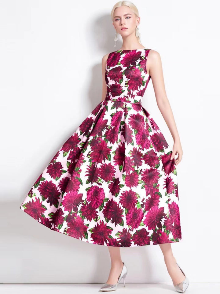 Damen Festliches Maxikleid mit elegantem floralem Muster und Taillengürtel Drune