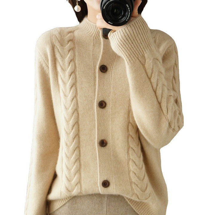 Damen kuschelige Strickjacke mit Zopfmuster und Knopfleiste Drune