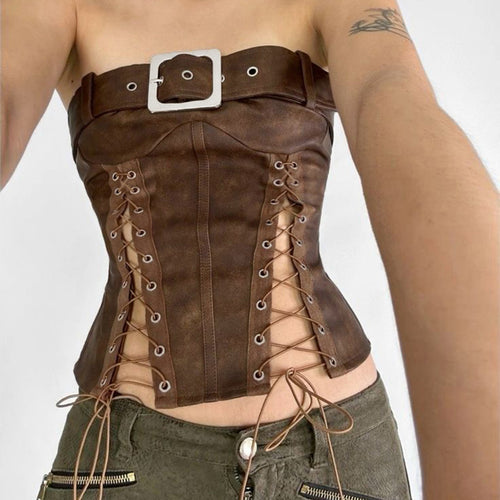 Damenleder-Corsage mit raffinierten Schnürdetails Drune