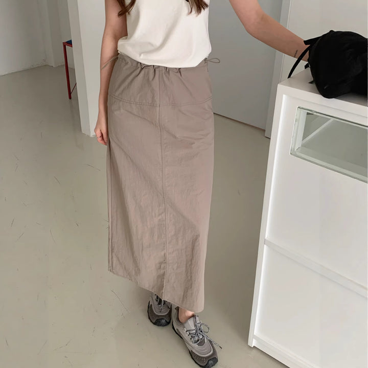 Damen Eleganter Midirock mit Taillenband Drune