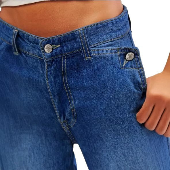 Damen High-Waist Denim-Palazzo-Hose mit fließendem Tellerfall und weitem Bein Drune