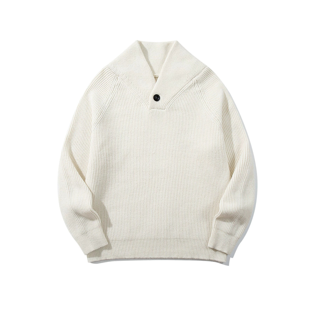 Unisex Gerippter Shawlkragen-Pullover mit Ein-Knopf-Detail Drune