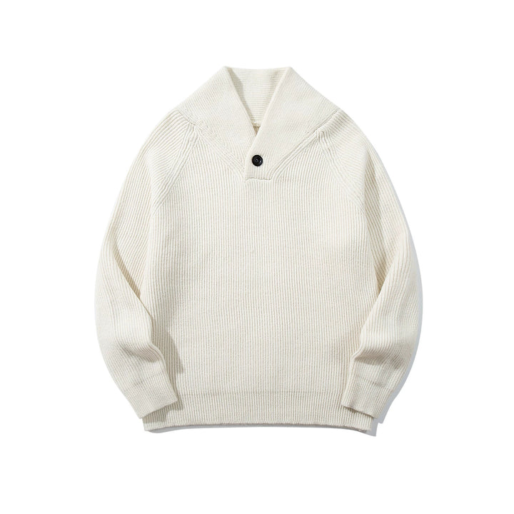 Unisex Gerippter Shawlkragen-Pullover mit Ein-Knopf-Detail Drune