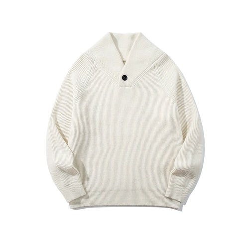 Unisex Gerippter Shawlkragen-Pullover mit Ein-Knopf-Detail Drune