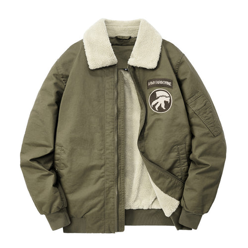 Herren Sherpagefütterte Pilotenjacke im Bomberstil mit Teddykragen und Utility‑Details Drune