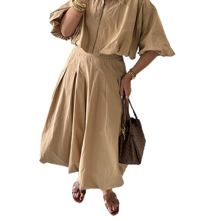 Damen Taillierter A-Linien-Midirock mit Kellerfalten & hoher Taille Drune