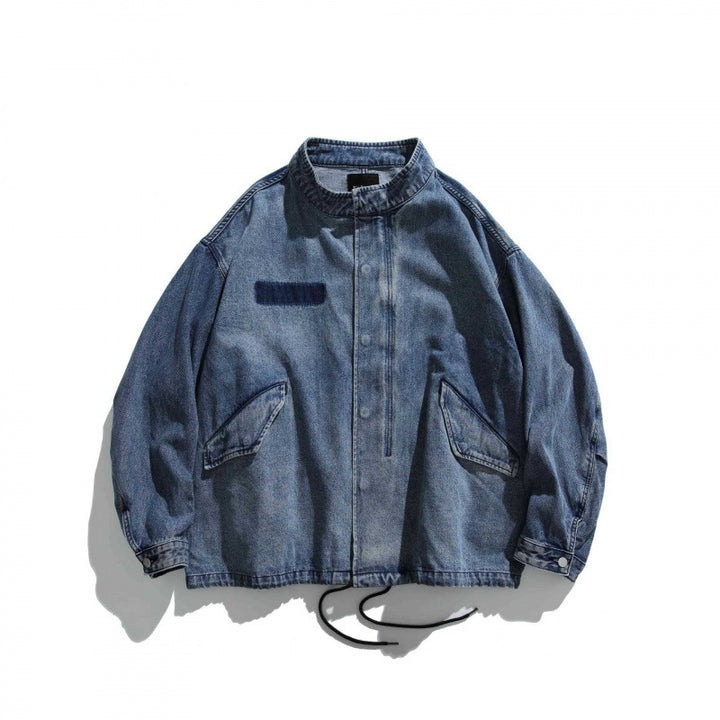 Herren Oversize-Jeansjacke mit Stehkragen, aufgesetzten Taschen und Tunnelzug Drune