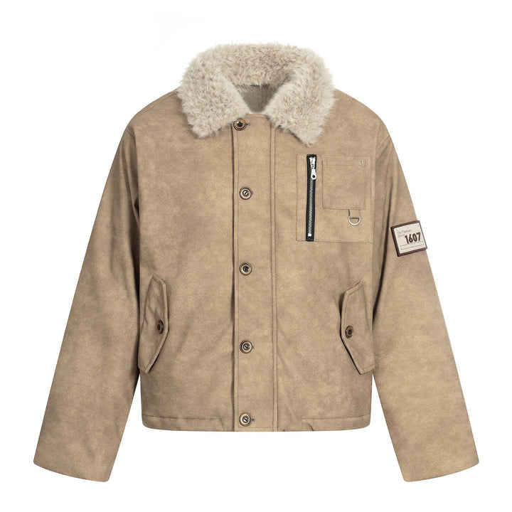 Herren Kurzblouson im Retro‑Military‑Look mit Teddyfellkragen und funktionalen Brusttaschen Drune