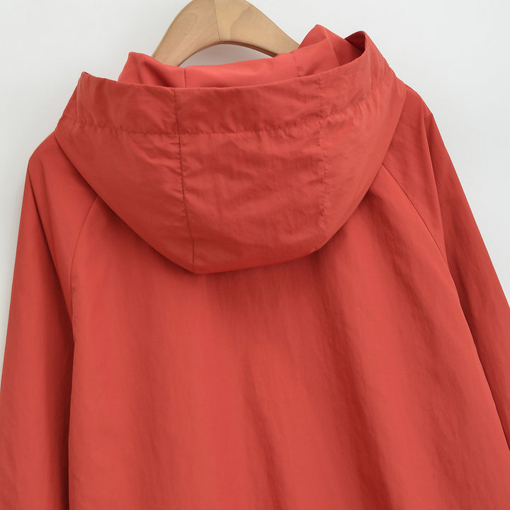 Damen Ultraleichte Kapuzen-Windbreaker mit verlängertem Rückensaum und elastischem Saum Drune