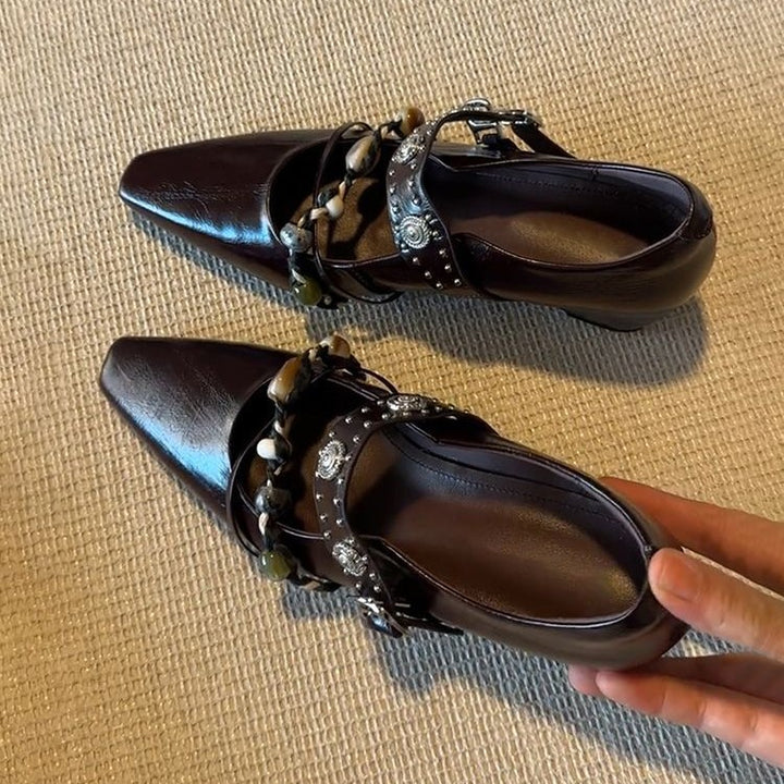 Damen Verzierten Loafer‑Mules mit quadratischer Zehenpartie und Perlenriemen Drune
