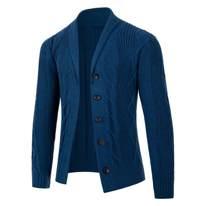 Herren modische Strickjacke mit hohem Kragen und dekorativem Zopfdesign Drune