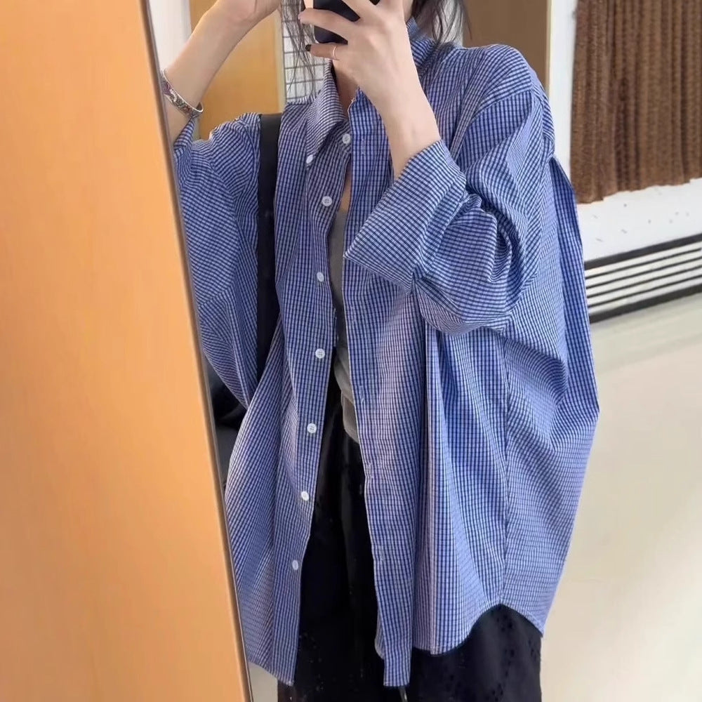 Damen Oversize-Hemd mit Vichy-Karo, weitem Fall und durchgehender Knopfleiste Drune