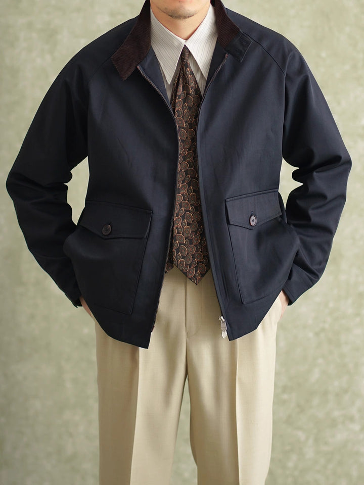 Herren Harrington-Jacke mit Cordkragen und aufgesetzten Pattentaschen Drune