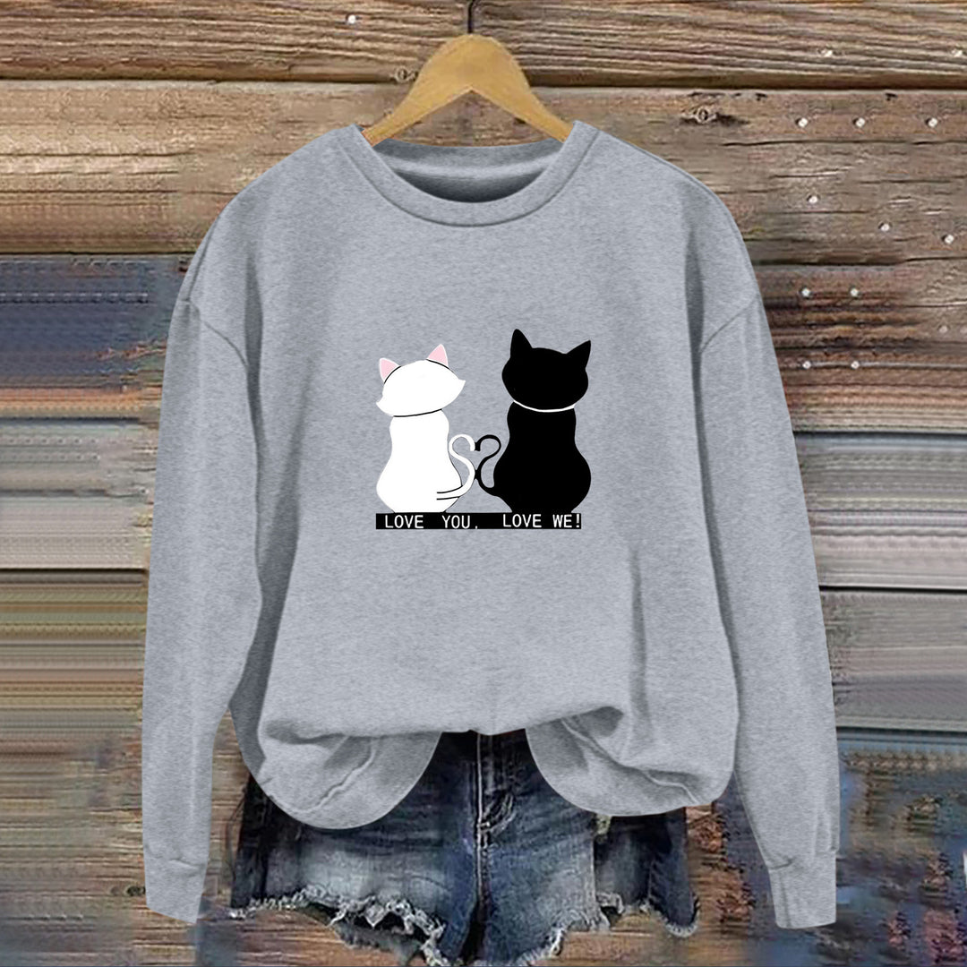 Damen Sweatshirt mit verspieltem Katzenmotiv und humorvollem Aufdruck Drune