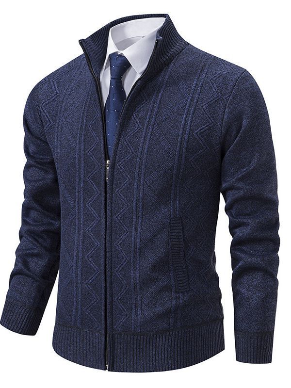 Herren modische Strickjacke mit strukturiertem Zopfdesign und hoher Stehkragen Drune