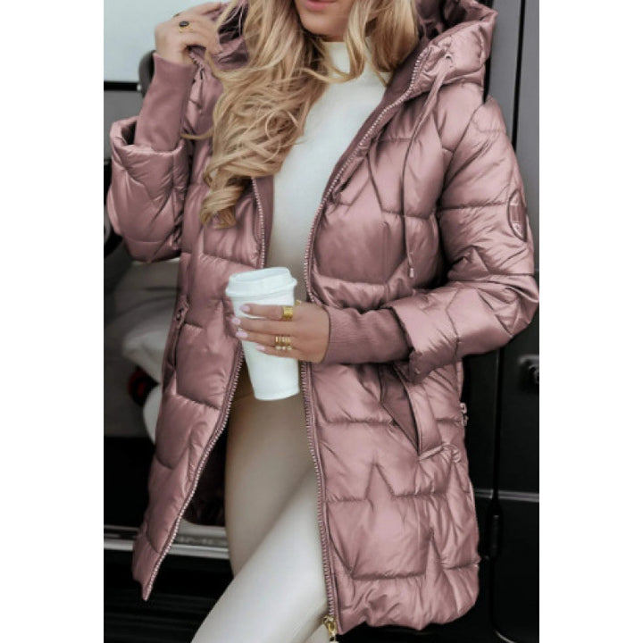 Damen Longline Steppjacke mit abnehmbarem Kapuzenfutter und seitlichen Reißverschlusstaschen Drune