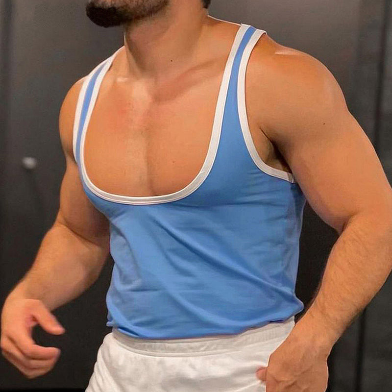 Herren nan sportliches ärmelloses Muskelshirt mit Kontrastbesatz Drune