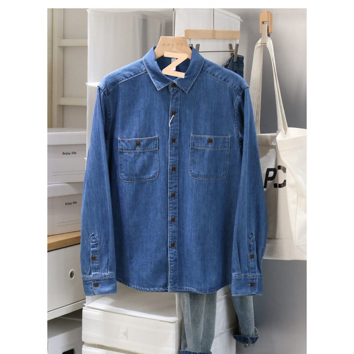 Herren Klassisches Denim-Hemd mit Brusttaschen Drune