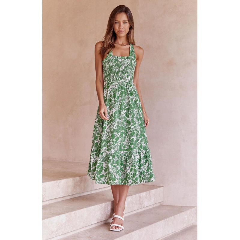 Damen Maxikleid mit romantischem floralen Design und elastischem Taillenzug Drune