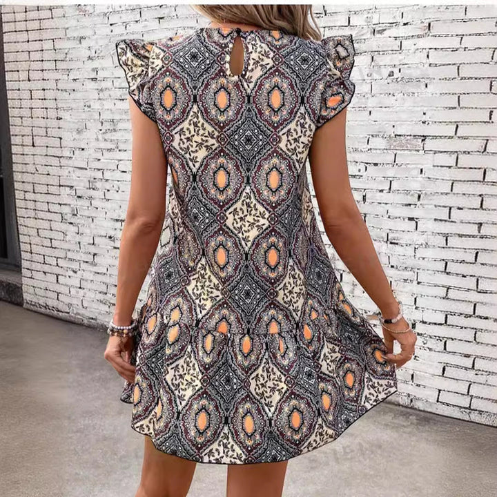 Damen kurzes Sommerkleid mit Rüschendetails Drune