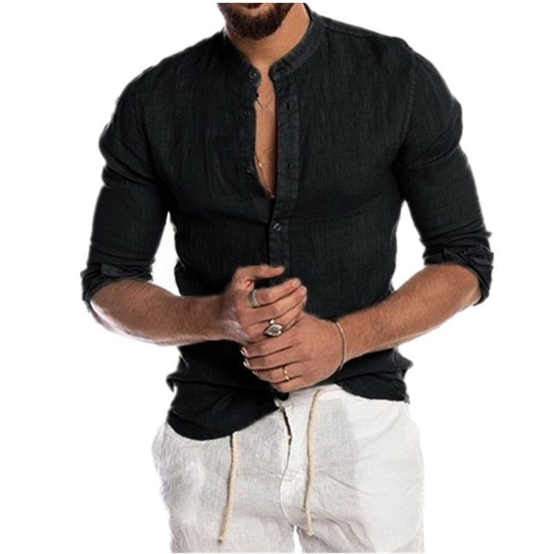 Herren lässiges Leinenhemd mit modischem Henley-Ausschnitt und hochwertiger Knopfdetail Drune