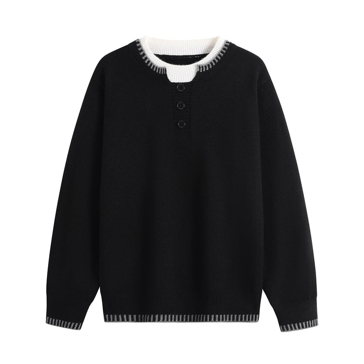 Unisex Feinstrick-Henley-Pullover mit kontrastreichem Rippkragen & Dreiknopfleiste Drune
