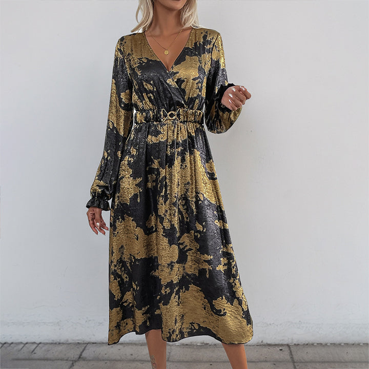 Damen Wickelkleid mit elegantem Muster und taillierbarem Gürtel Drune