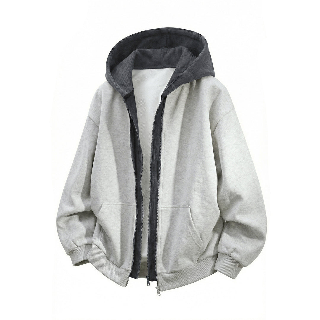 Unisex Oversized Kapuzenjacke mit Doppelreißverschluss und Kängurutasche Drune