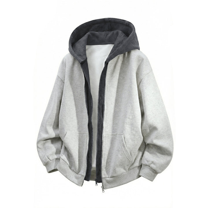 Unisex Oversized Kapuzenjacke mit Doppelreißverschluss und Kängurutasche Drune