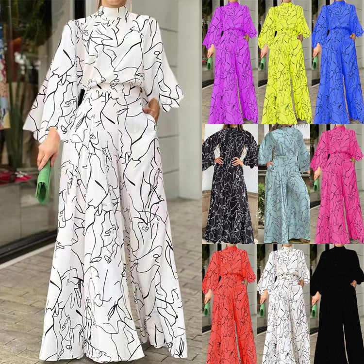 Damen Eleganter Longline Jumpsuit mit Stehkragen, Ballonärmeln und Seitentaschen Drune