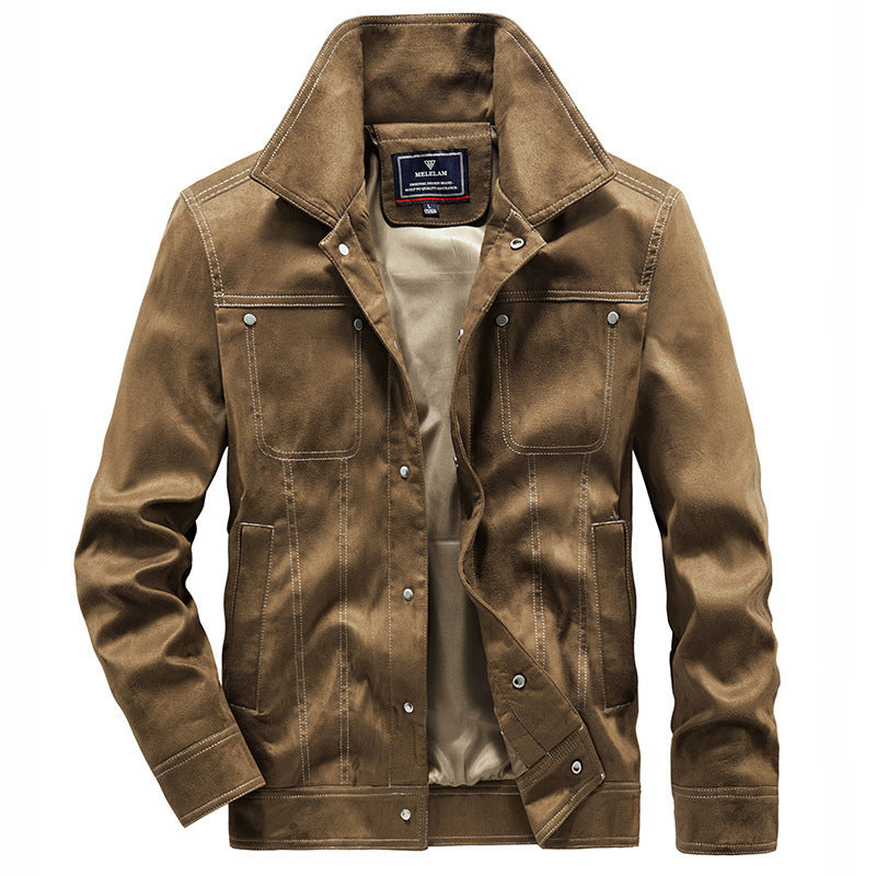 Herren Truckerjacke im Western‑Style mit Kontrastnähten und Druckknopffront Drune