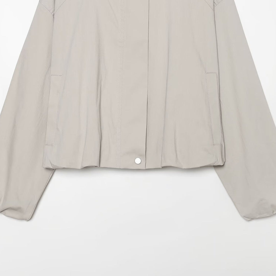 Damen Leichte Cropped Übergangsjacke mit Stehkragen und verdecktem Reißverschluss Drune