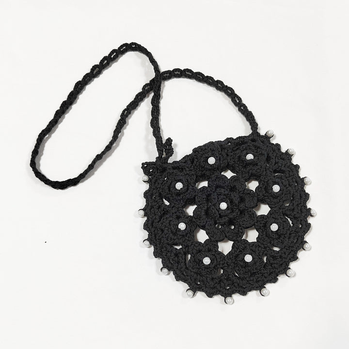 Damen Häkel-Handtasche mit Perlenverzierungen Drune