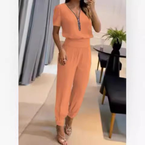 Damen Jumpsuit mit hochgeschlossenem Kragen und seitlichem Reißverschluss Drune