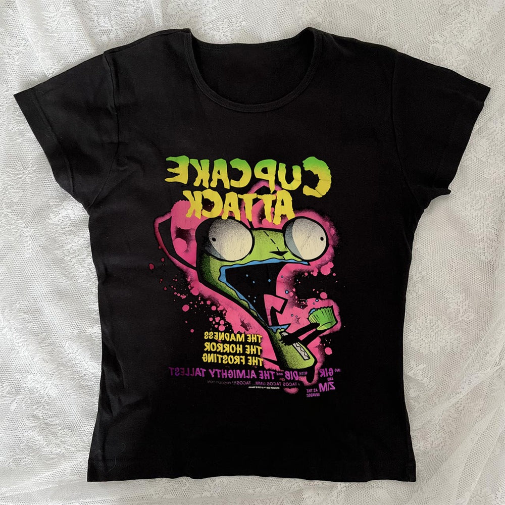 Damen T-Shirt mit kreativem Cupcake-Motiv und modernem Druck Drune