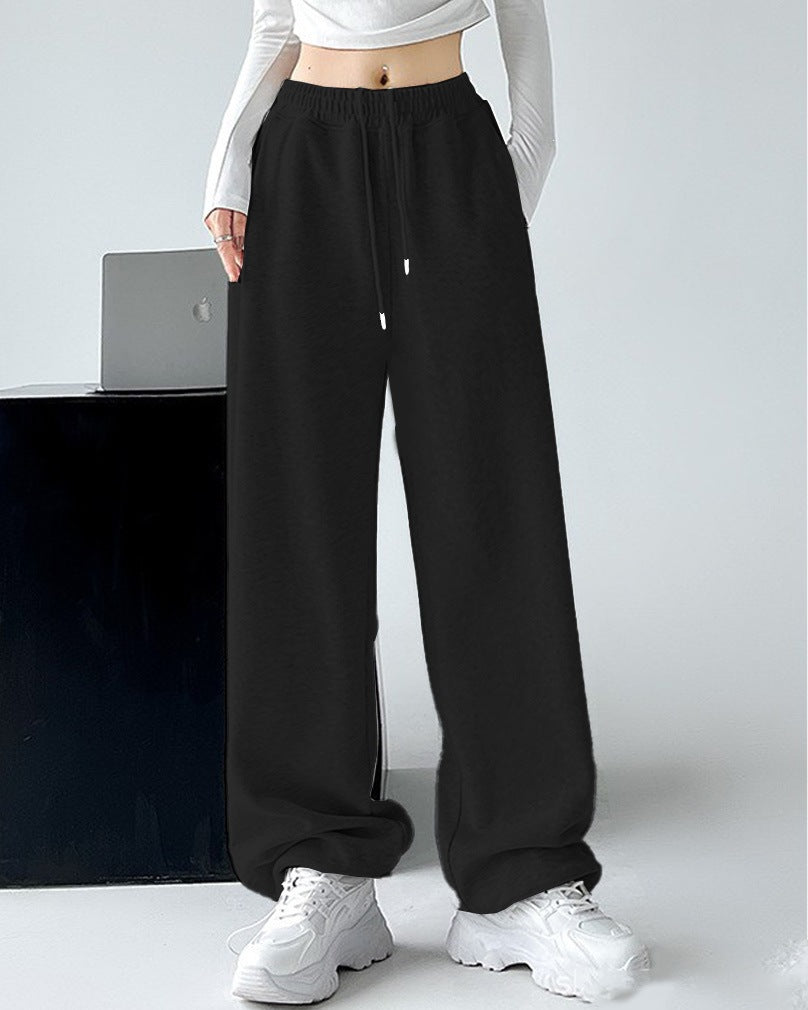 Damen nan extraweite Palazzo-Sweathose mit hohem Komfortbund, seitlichen Eingrifftaschen, Schlitz am Saum und Kordelzug Drune