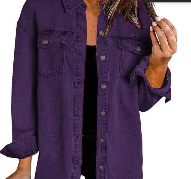 Damen lässige Jeansjacke mit fransigen Säumen und aufgesetzten Taschen Drune