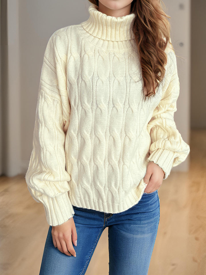 Damen Strickpullover mit hohem Kragen und strukturierter Zopfoptik Drune