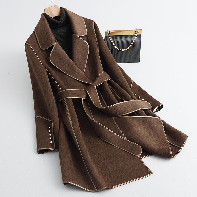 Damen Eleganter Wickelmantel mit Gürtel Drune