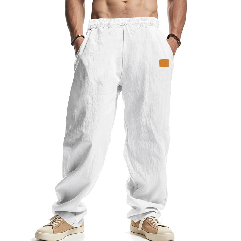 Herren locker geschnittene Leinenhose mit verstellbarem Kordelzug und praktischen Seitentaschen Drune