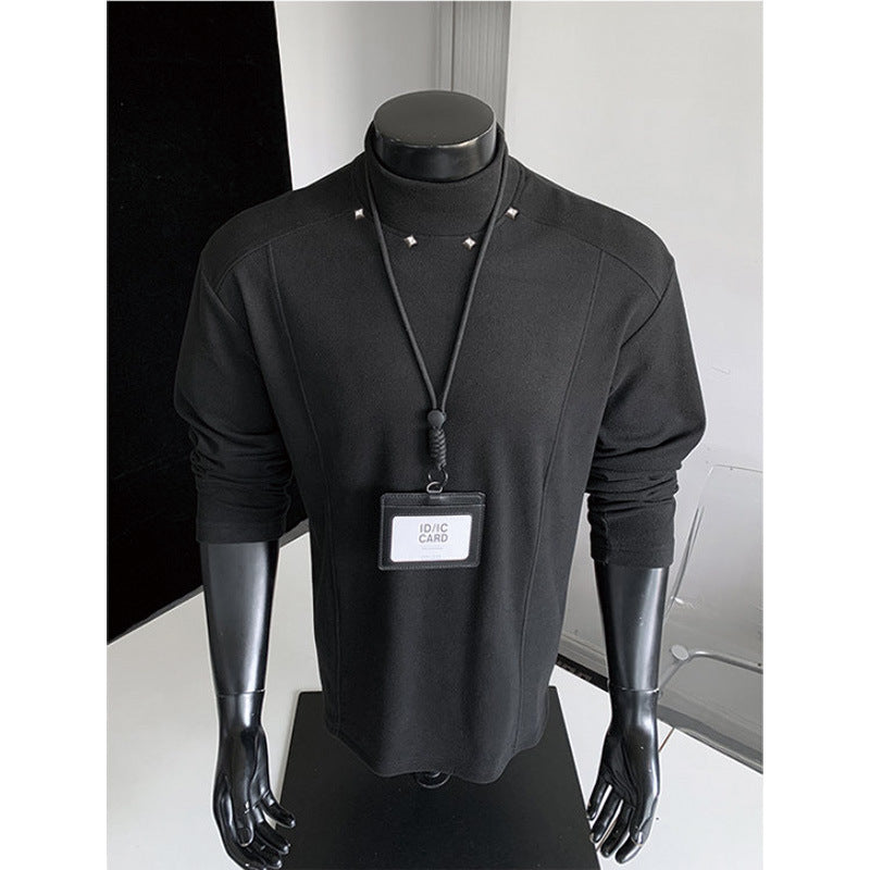 Herren Rollkragen-Feinstrickshirt mit Metallnieten am Kragen und schmaler Silhouette Drune