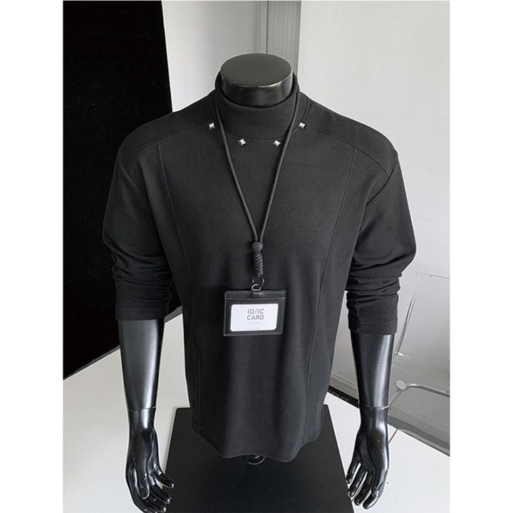 Herren Rollkragen-Feinstrickshirt mit Metallnieten am Kragen und schmaler Silhouette Drune