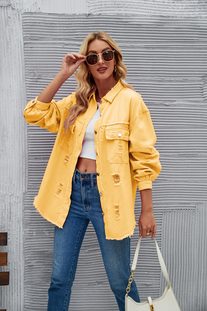Damen Oversized Jeansjacke mit modernen Destroyed-Details Drune