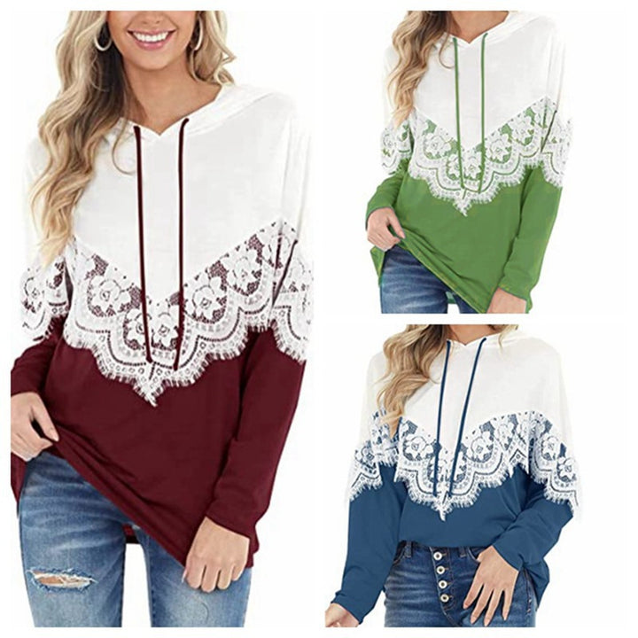 Damen Kapuzenpullover mit eleganter Spitzendekoration und lässigem Schnitt Drune